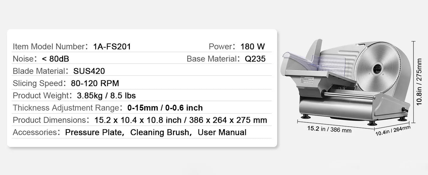 SucceBuy Meat Slicer Electric Deli Food Slicer SUS 420 Stainless Steel Blade and Blade Guard Adjustable Thickness for Home Use