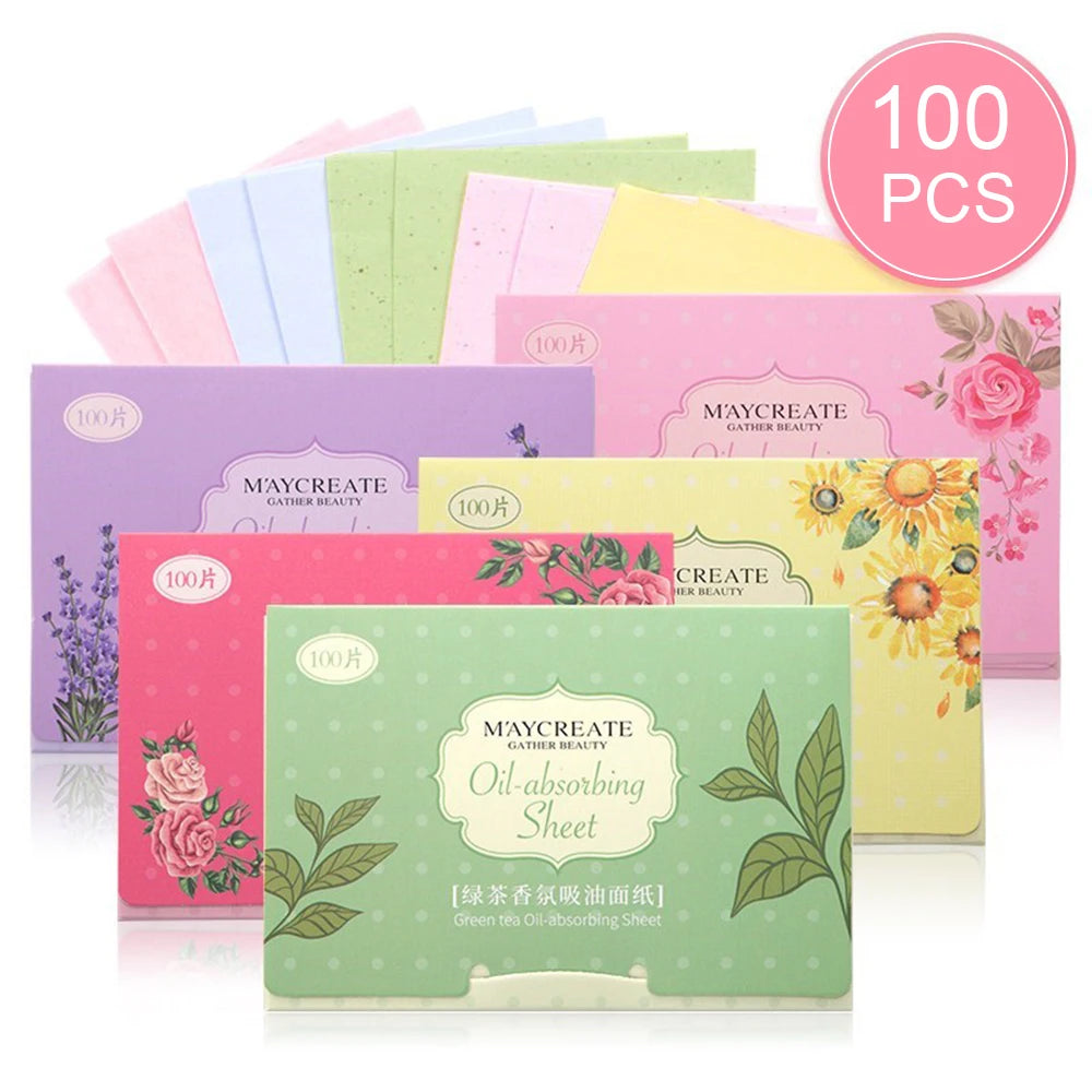 100Pcs Face Oil Blotting Paper Protable Face Wipes Facial Cleanser Oil Control Oil-absorbing Sheets Blotting Tissue Makeup Tools