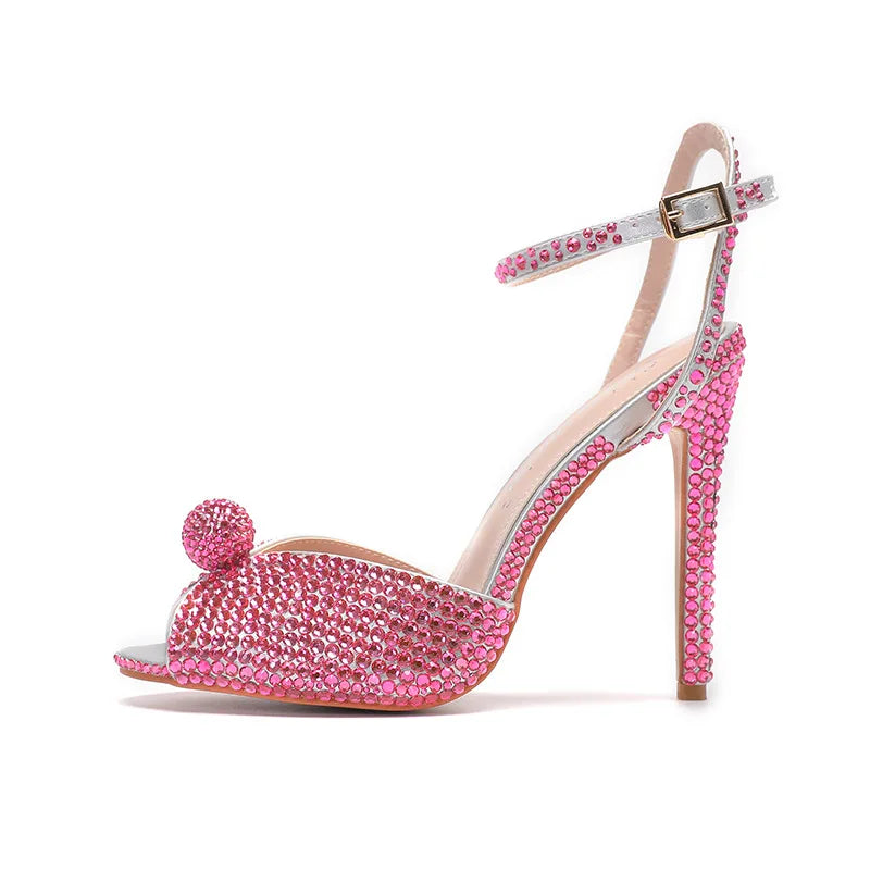 Fashion High Quality Wedding Shoes Women Pearls Studs Luxury Peep Toe White High Heels Buckle Designer Woman Sandal 43 Zapatos
