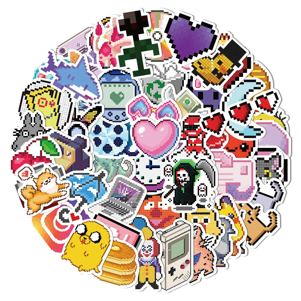 64Pcs Pixel Stickers Animal Sticker Pack Cute Aesthetic Stickers Laptop Water Bottle Phone Skateboard Stickers for Teens Girls