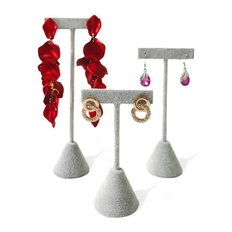 T-shaped Earring Display Stand Velvet PU Leather Jewerly Display Rack Earring Stud Accessories Display Storage Props 3Pcs/lot