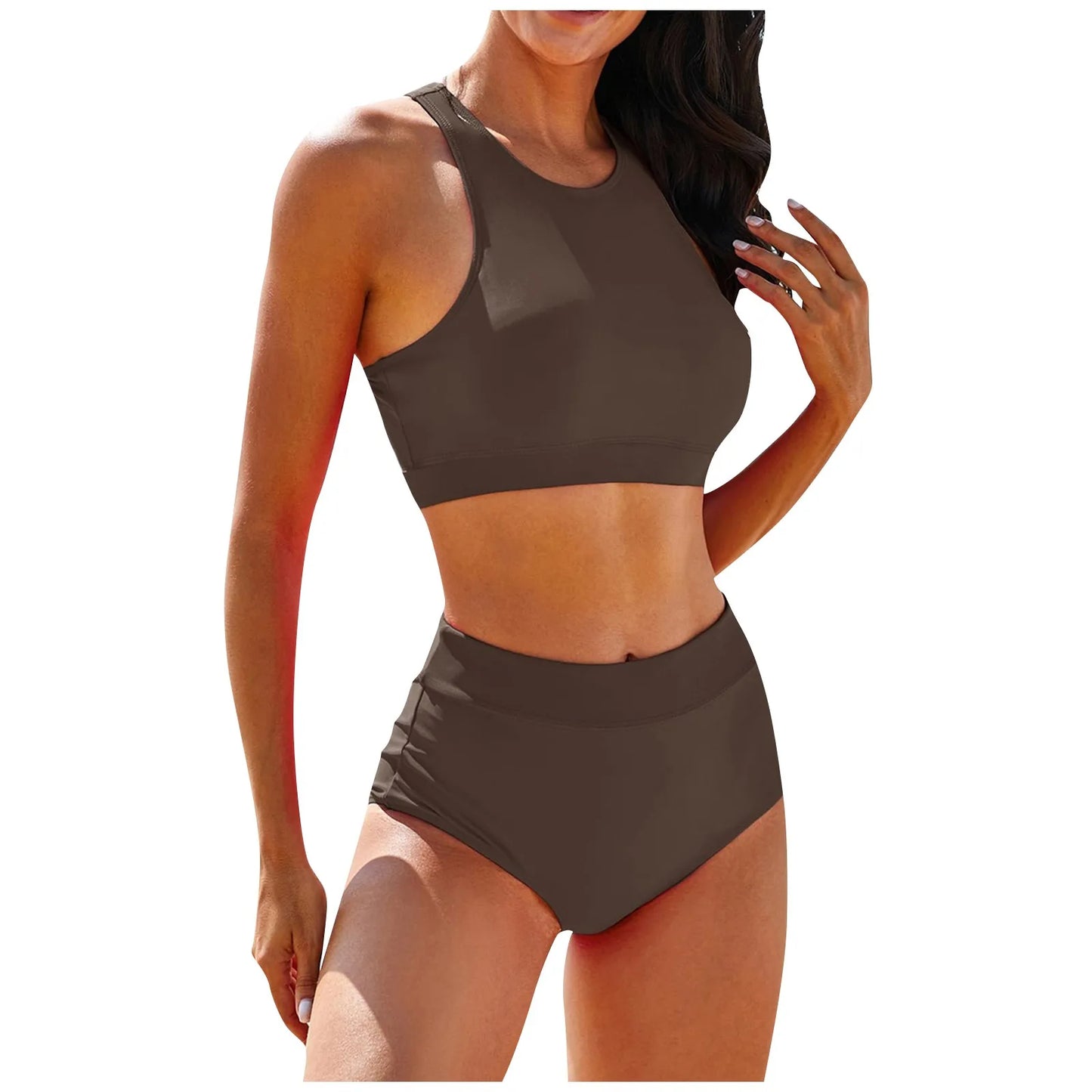 Women'S Solid Color Tank Top Swimsuit Ladies Split High Waist Swimsuit Two-Piece Set Traje De BañO Mujer Biquinis Feminino