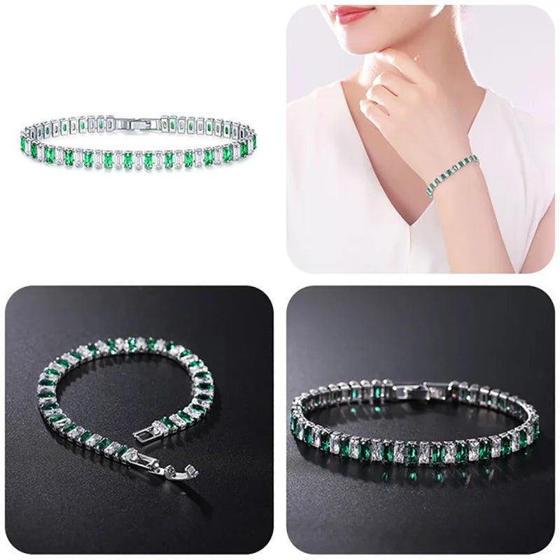 Rainbow Crystal Tennis Bracelets for Women Kpop Silver Color Friend Gifts Colorful Zirconia Bangle Chain on Hand Jewelry H167-M