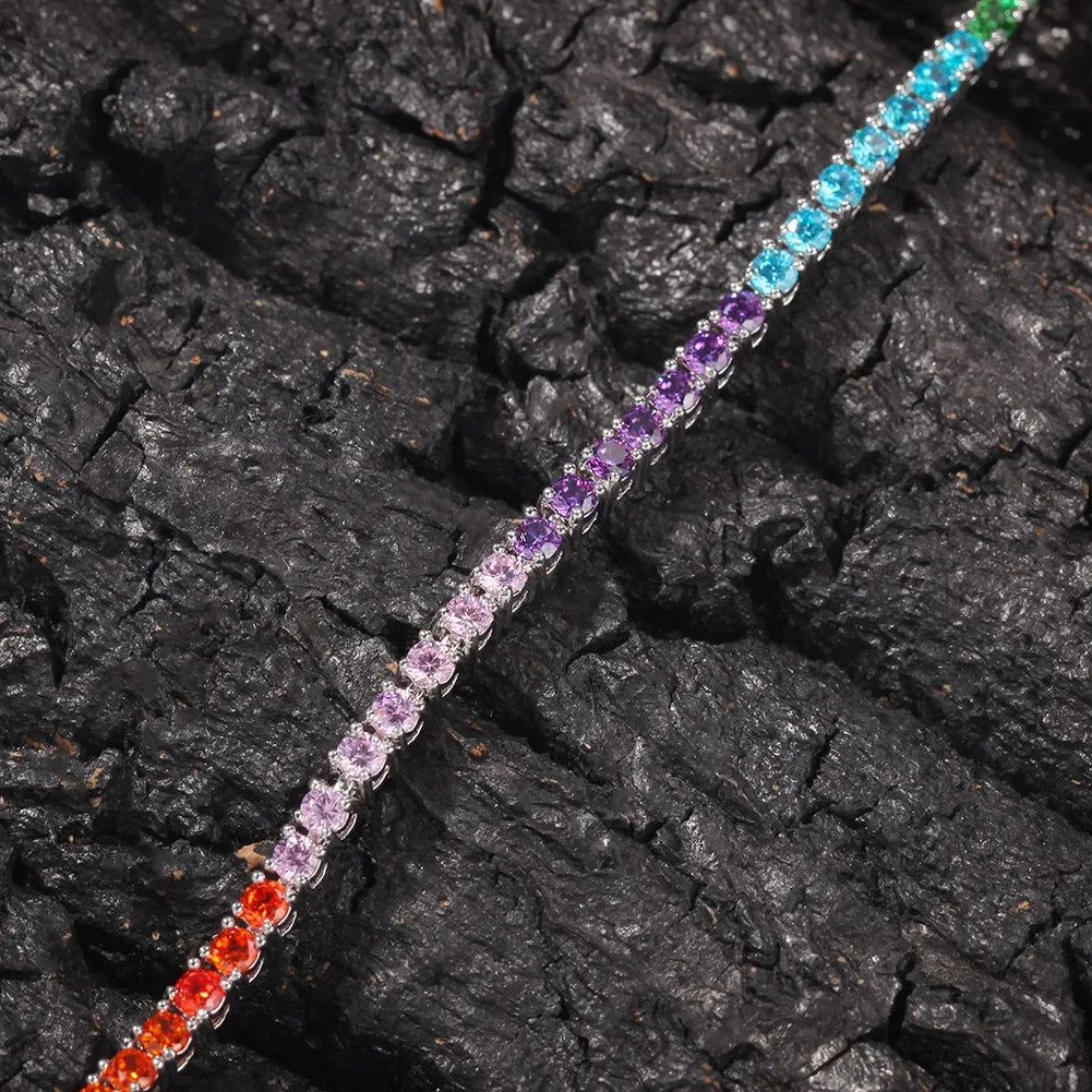 Pure Silver Rainbow Tennis Bracelet Pave 3.5MM Bling Rainbow Zircon 18K Gold Plated Beautiful Real 925 Fashion Exquisite Jewelry
