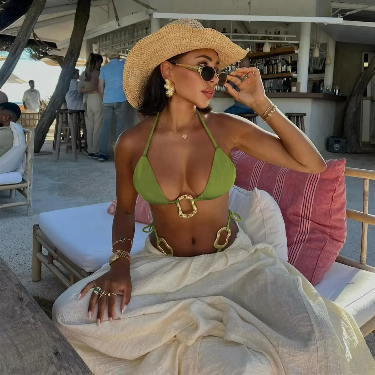 2024 Sexy Brazilian Bikini Set High Waist Golden Printed Women Swimwear Push Up Bikinis Swimsuit Female Biquini Bathing Suit