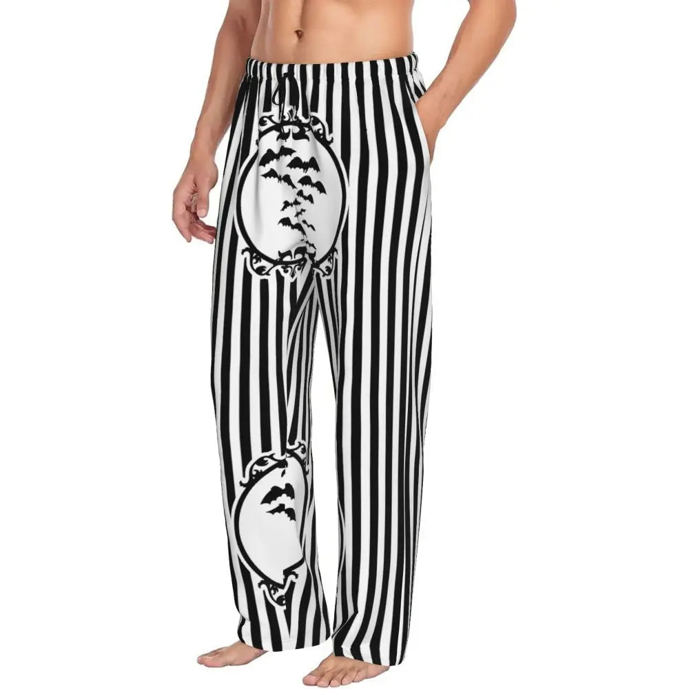 Custom Cute Spooky Halloween Bats Black And Purple Pajama Pants for Men Lounge Sleep Drawstring Sleepwear Bottoms with Pockets