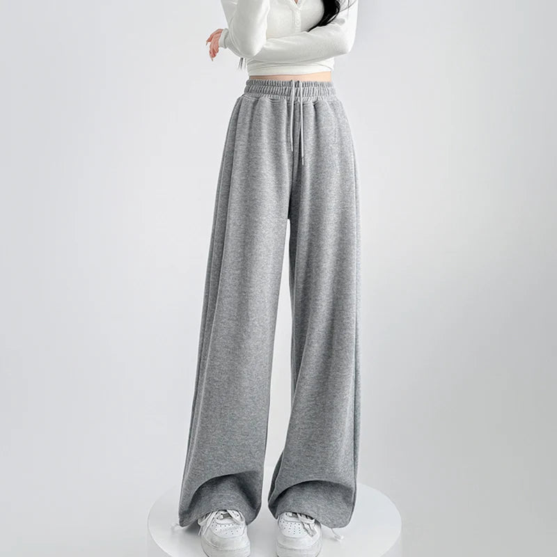 Black Gray High Waist Sweatpants Women Spring Autumn Elastic Waisted Wide Leg Trousers Woman Comfort Straight Loose Sport Pants