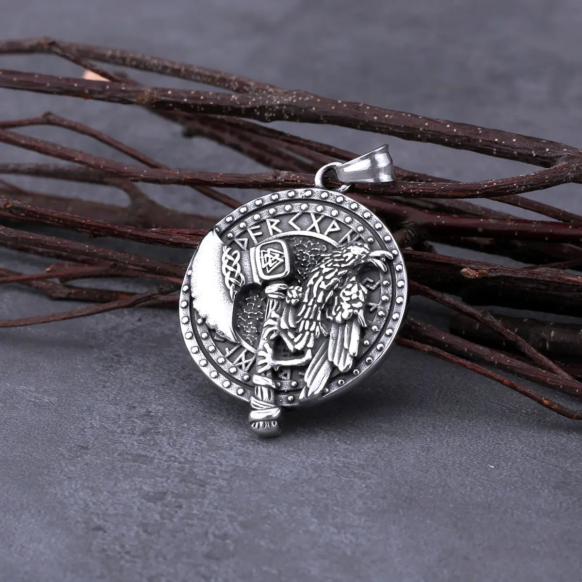 Vintage Nordic Vikings Odin Raven Axe Rune Necklace Men Stainless Steel Fashion Hip Hop Pendant Necklace Punk Biker Male Jewelry