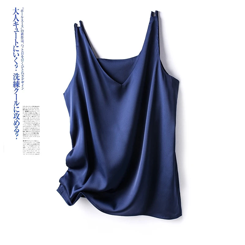 Women's New Four Seasons Inner Wear Silk Suspenders 2022 V-Neck Solid All-Match Satin Vest Soft Loose Thin Lady Sleeveless Tops