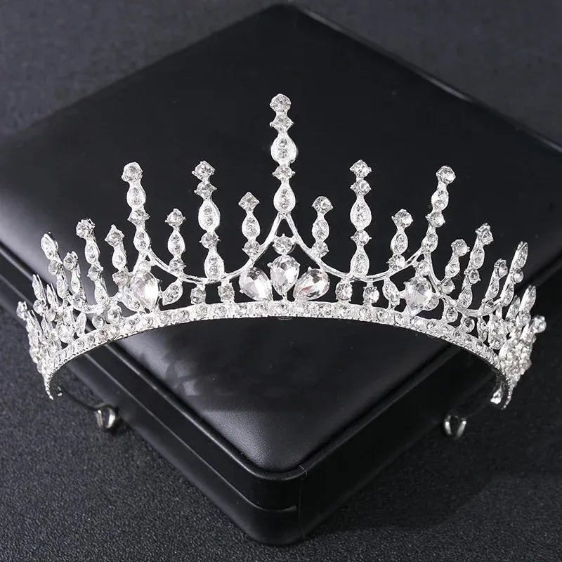 Luxury Silver Color Crystal Pearls Bridal Tiaras Crown Baroque Rhinestone Pageant Diadem Bride Headband Wedding Hair Accessories