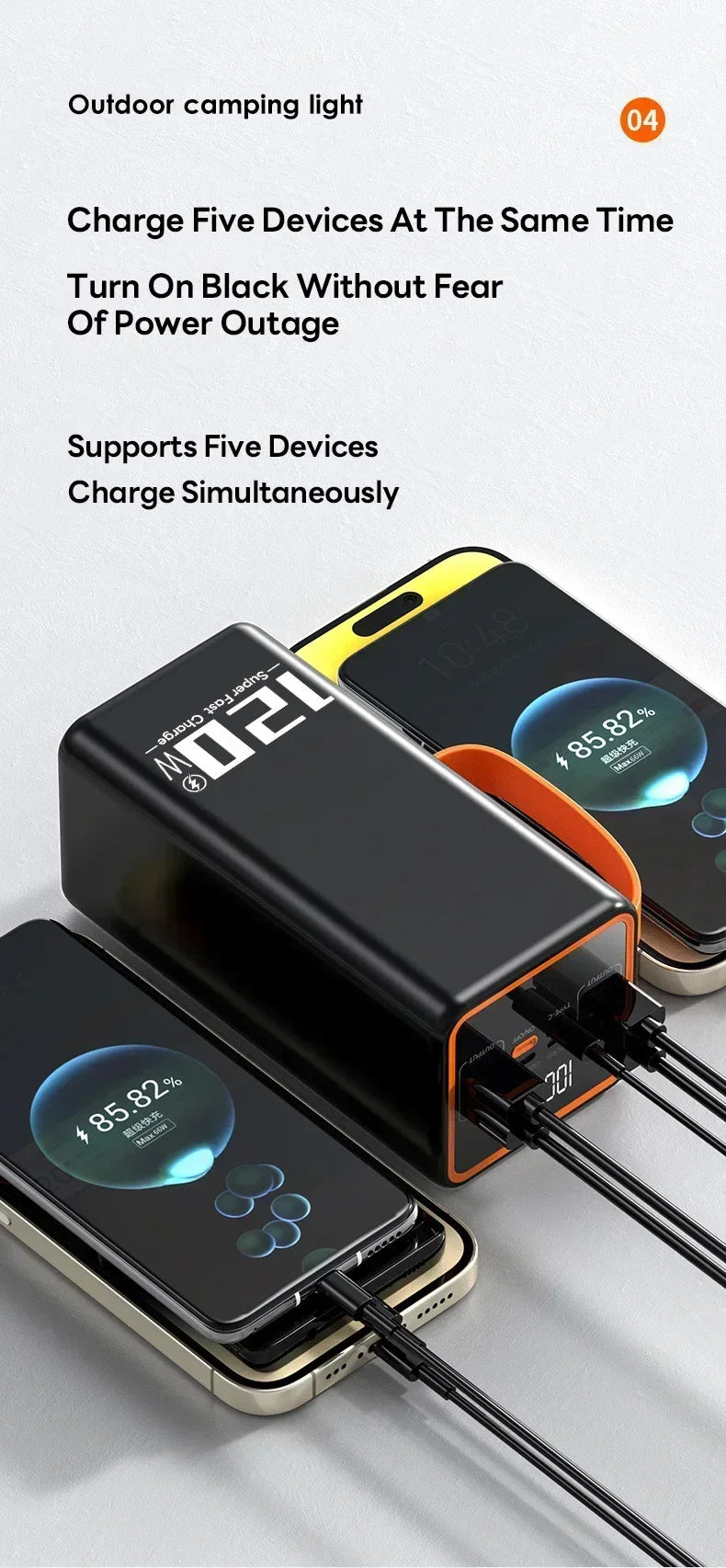 200000mAh Two-way Fast Charging 120W Portable Charger Power Bank Fast Charging External Tito C for xiaomi iPhone W/LED Light