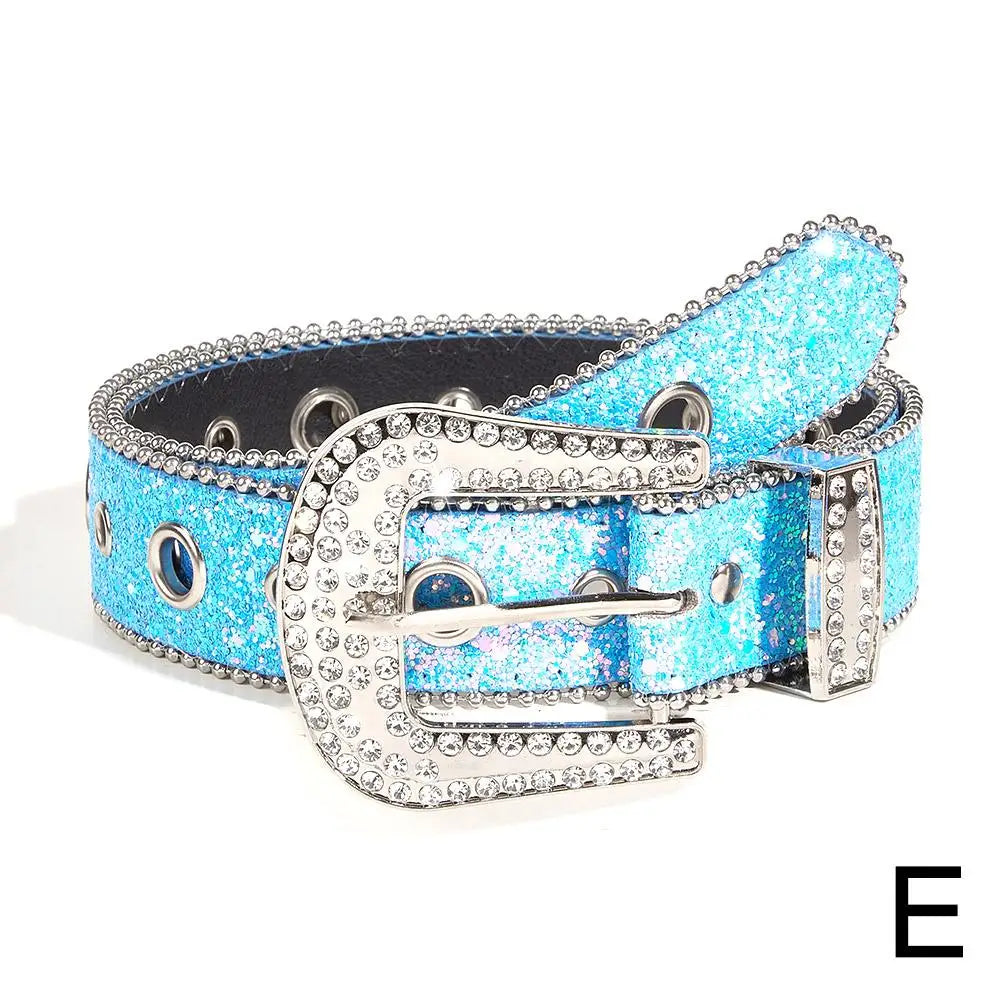 Glamorous New Goth Rhinestone PU Leather Belts - Unisex Fashion for Jeans with Western Cowboy Y2K Edge