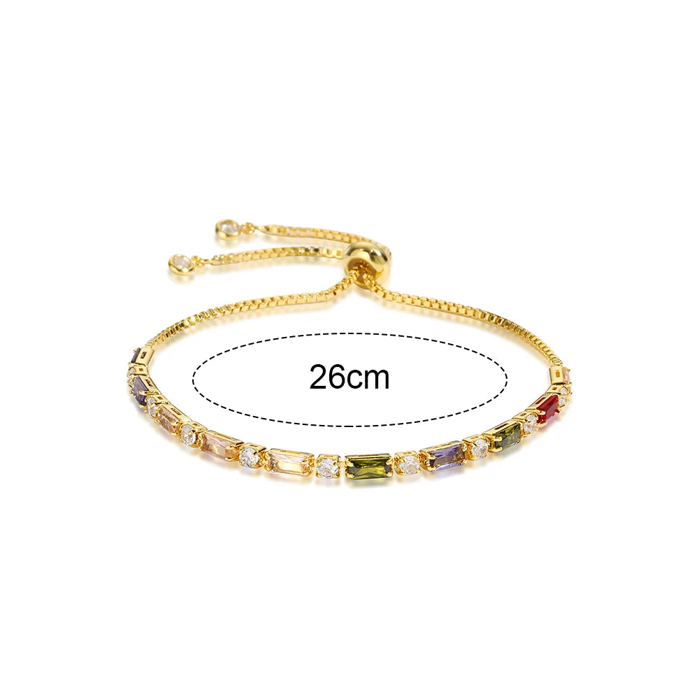 Luxury Rainbow Adjustable Multicolor Tennis Bracelets For Women Ladies Wedding Colorful Zircon Charm Bracelet Hand Chain Jewelry
