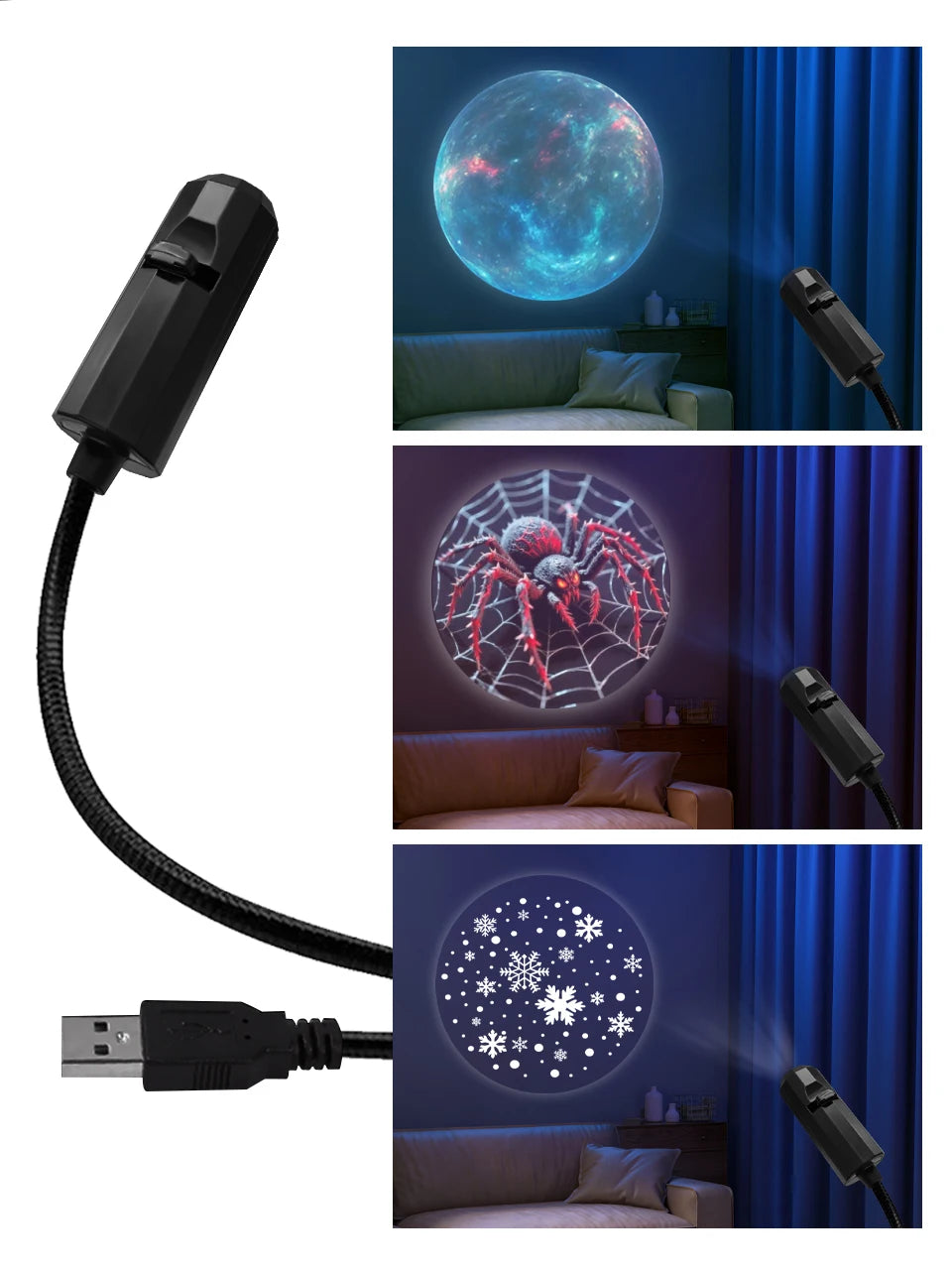 USB Led Night Light Moon Lamp Halloween Christmas Decoration Holiday Ornaments for Bedroom Ceiling Wall Projector Party Lighting