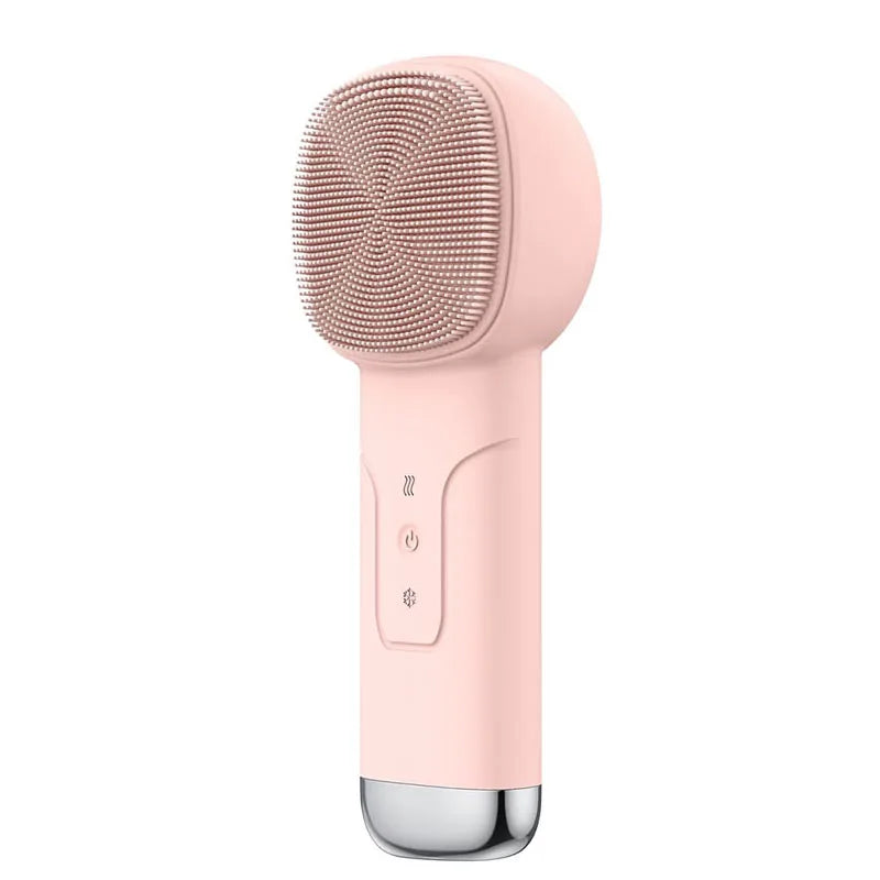6 in 1 Sonic Facial Cleansing Brush with Thermal Function, Waterproof Skin Cooling Massager, Silicone Facial Cleansing Device