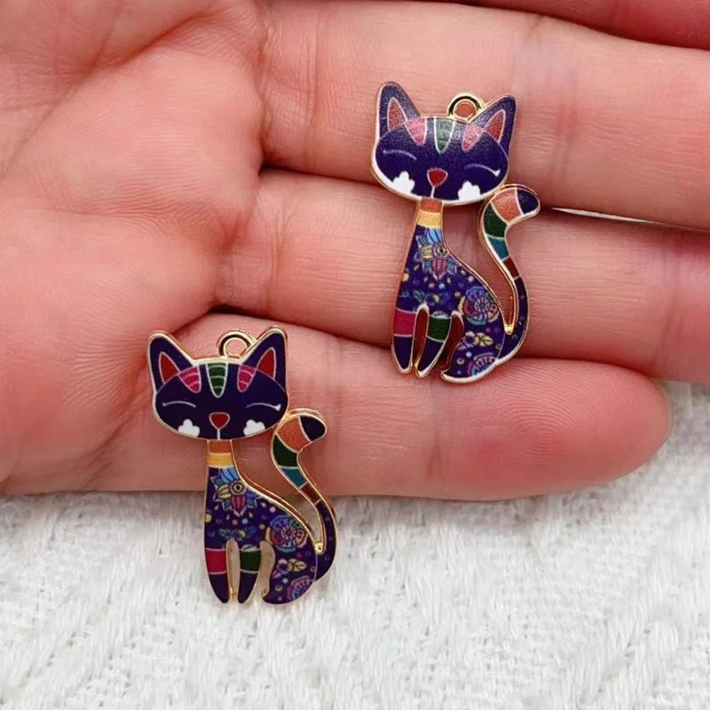 10pcs Cute Cat Charm for Jewelry Making Enamel Necklace Pendant Bracelet Earring Phone Accessories Diy Craft Supplies