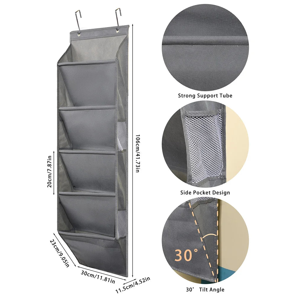 1pcs 5-Layer Over The Door Hanging Shoe Organizer, Gray Non-Woven Fabric Shoe Storage Hanging Bag,Hanging Shoe Rack