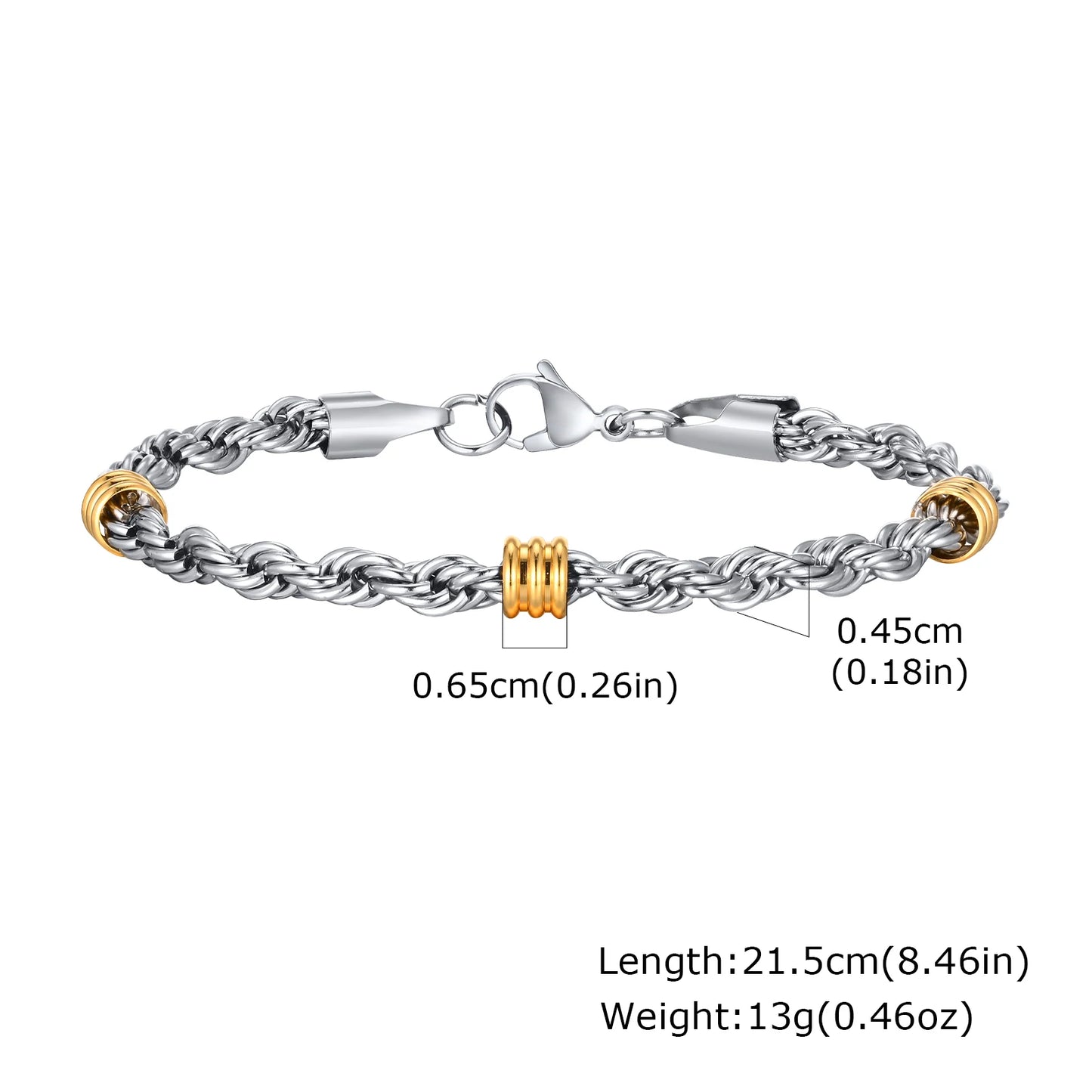 New Stainless Steel Bracelets for Men Boys,Gold Silver Color Twisted Rope Chain NK Chain,Birthday Anniversary Gifts for Him