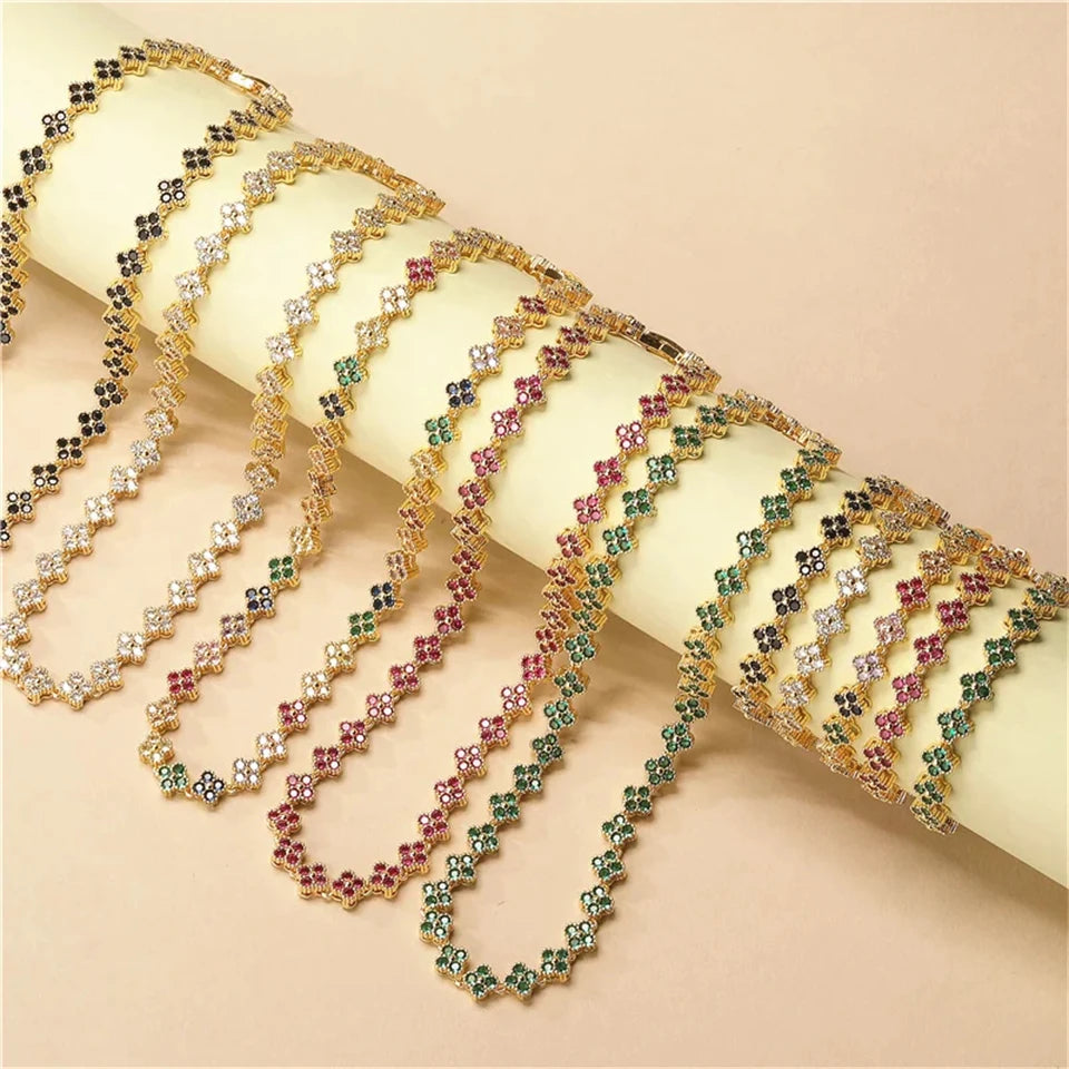 UILZ 1pc Rainbow Colorful Clover Zircon Bracelet Fashion Charm Gorgeous Charm Exquisite Cute Sweet Shining Crystal Jewelry Gift