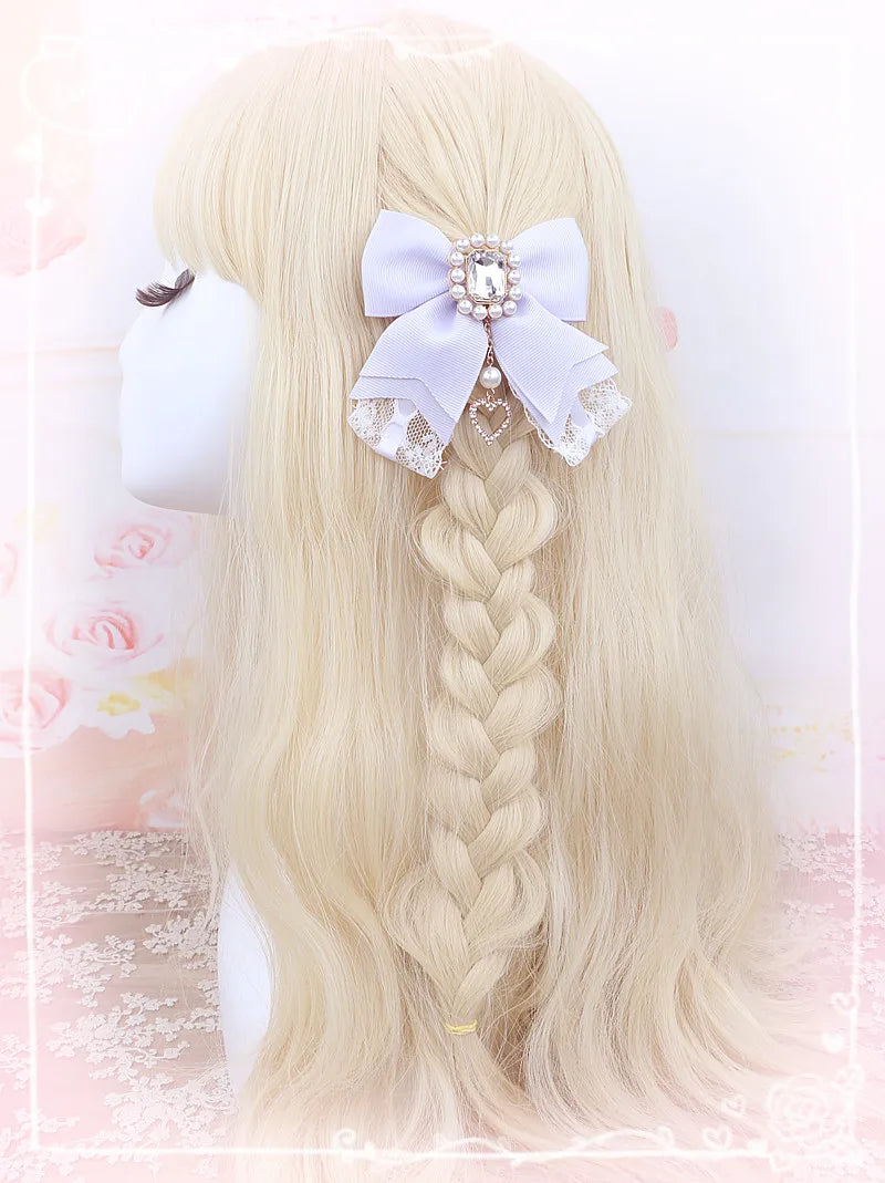 Japanese Sweet Cute Handmade Rhinestone Bow Hairpin Pearl Lace Hairclips Lolita Women Girls Side Clip Bag Pendant Handbag Charms