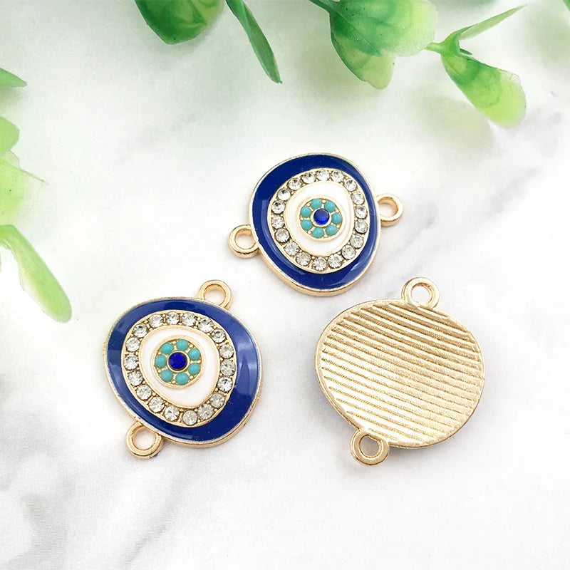 KC 2 Holes Connector Rhinestone Evil Eye Charm For Jewelry Making DIY Bracelet Necklace Bangle Accessories Supplies Wholesale