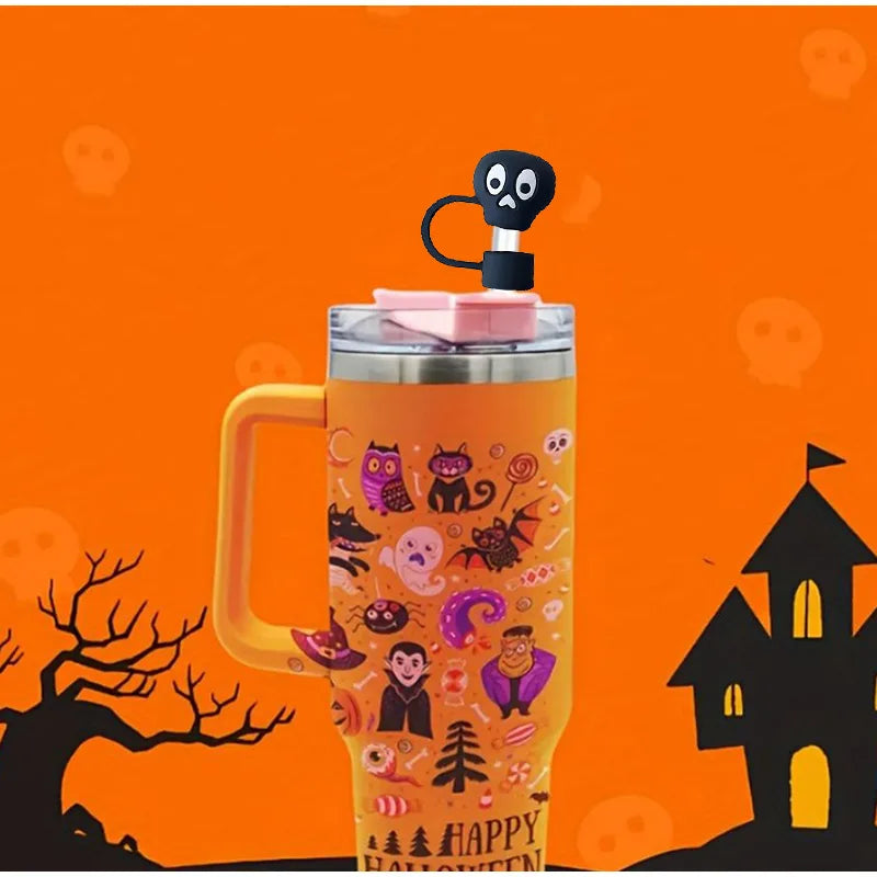 10mm Halloween Straw Dust Cover For Stanley Pumpkin Spider Series Halloween Straw Hat Creative Festival Cup Decor Accessories