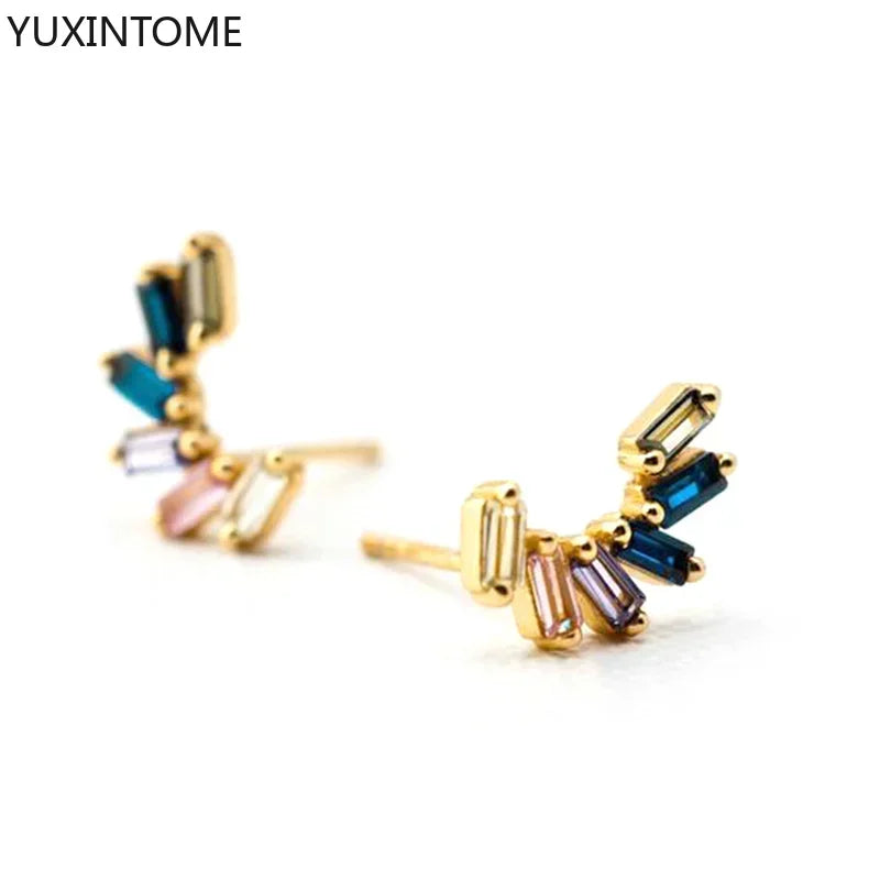 Colorful Crystal Earrings 925 Sterling Silver Ear Needle Stud Earrings for Women Cross Dangle Earrings Party Wedding Jewelry