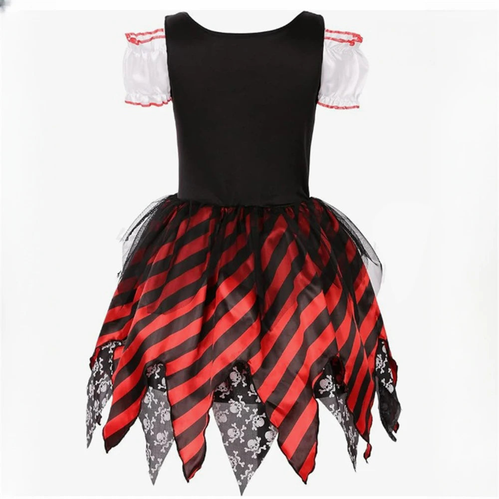Girl Pirate Cosplay Costume Costume Halloween Pirate Jack Three-piece Suit Kids Stage Performance Clothes with Hat and Eye Mask