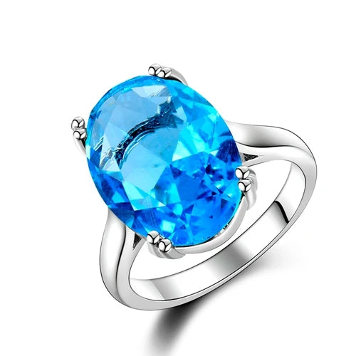 Fashion Big Oval AAAAA Zircon Rainbow Gemstone 13*18MM Multicolor Tourmaline Wedding Ring Bridal Jewelry Engagement Party Gift