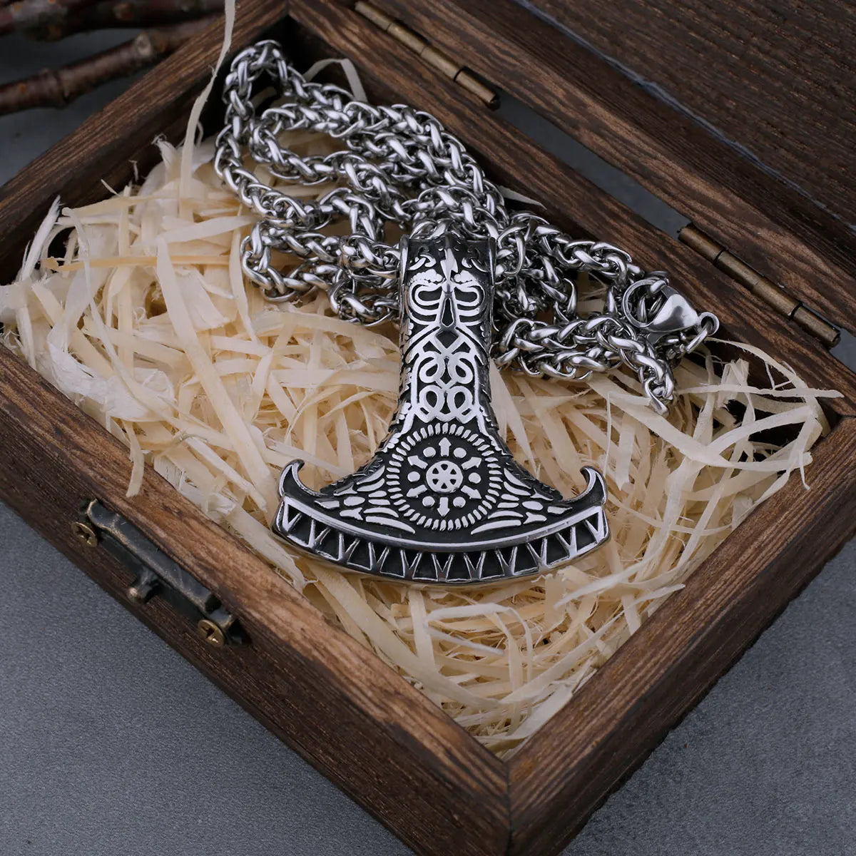 316L Stainless Steel Thor's Hammer Mjolnir Axe Necklace Men's Fashion Hip Hop Vintage Odin Rune Biker Pendant Jewelry Gift