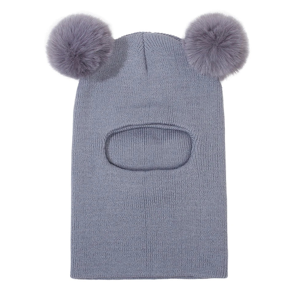 Kids Autumn Winter Pullover Hat Children's Double Ball Ear Protection One-piece Hats Baby Yarn Knit Cap Balaclava Christmas Gift