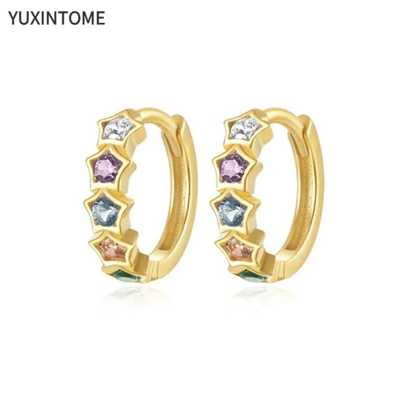Colorful Crystal Earrings 925 Sterling Silver Ear Needle Stud Earrings for Women Cross Dangle Earrings Party Wedding Jewelry