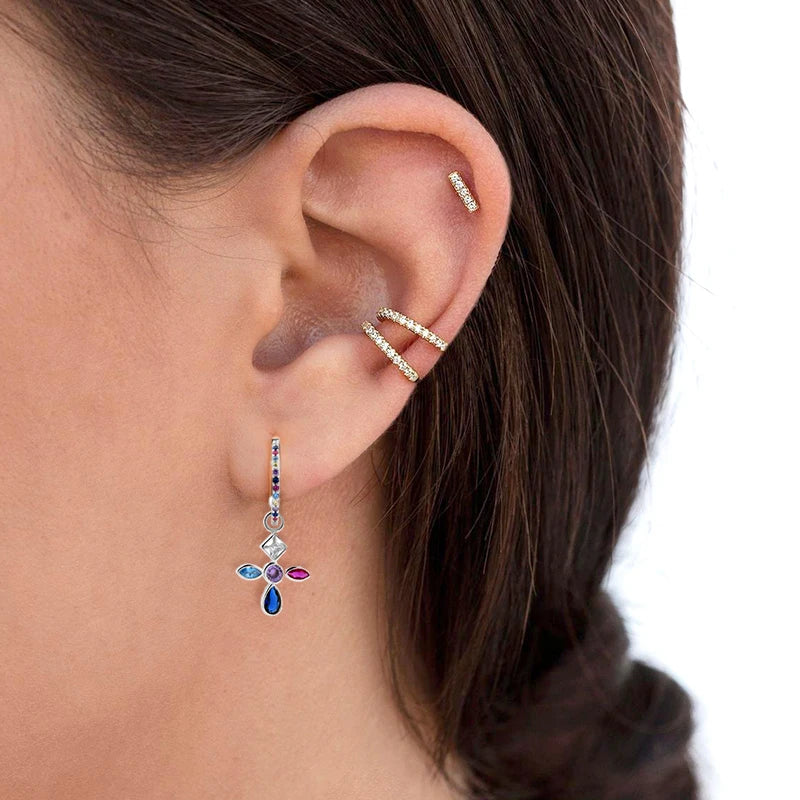 Colorful Crystal Earrings 925 Sterling Silver Ear Needle Stud Earrings for Women Cross Dangle Earrings Party Wedding Jewelry