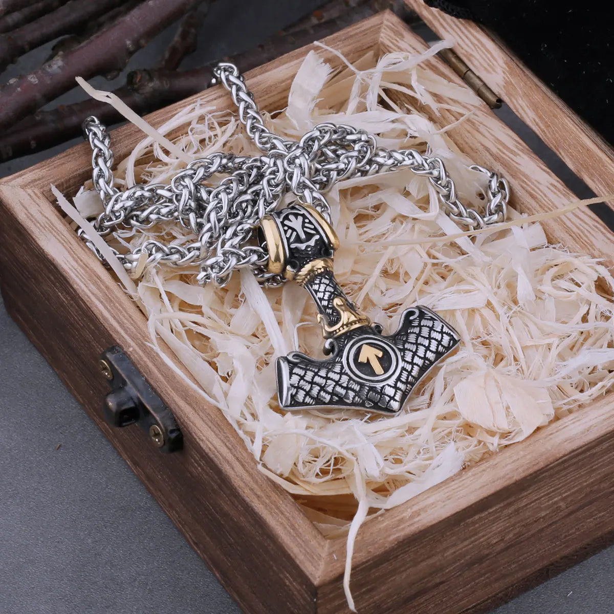 Stainless Steel Viking Thor's Hammer Odin Rune Necklace Men's Charm Hip Hop Biker Amulet Pendant Vintage Jewelry Christmas Gift