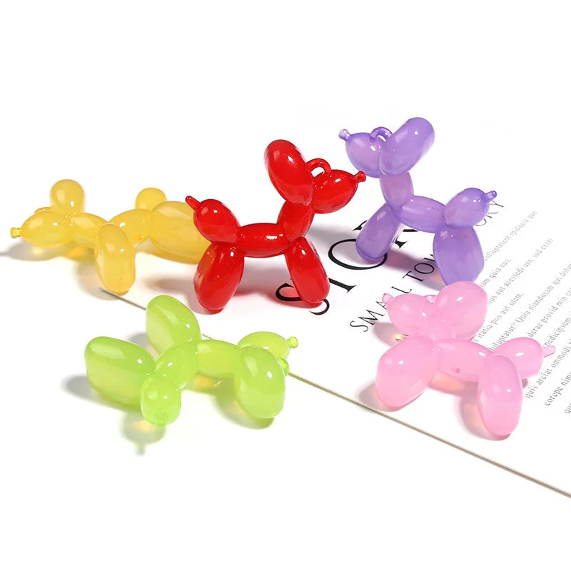 10pcs/Bag tiki hot 34mm Acrylic Jelly Colorful Cartoon 3D cute Balloon Dog DIY Bead Keychain Phone Chain Pendant Accessories
