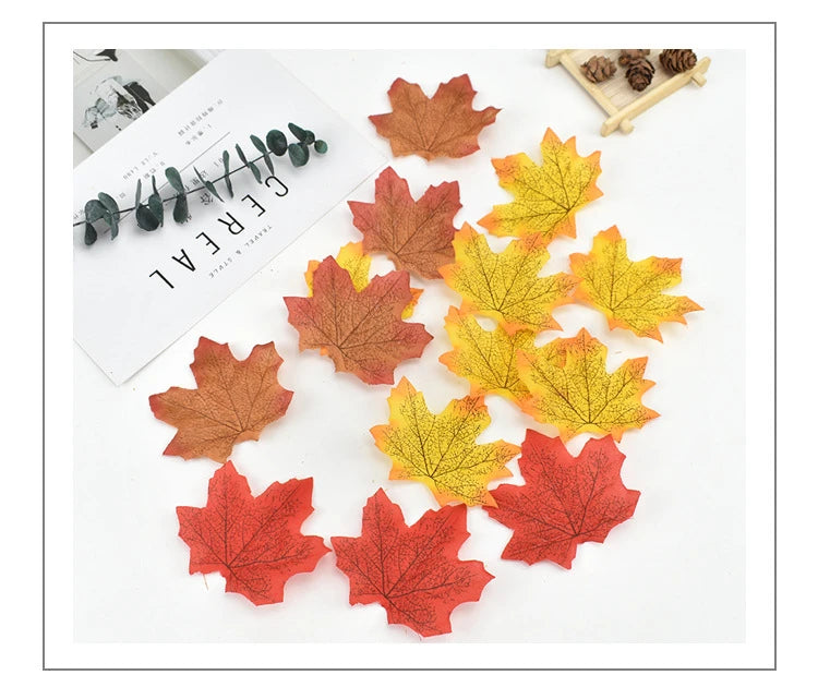50/100/200Pcs Artificial Silk Maple Leaves Fabric Tree Leaf DIY Halloween Thanksgiving Day Multicolor Autumn Fall Party Decors