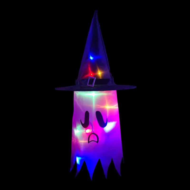 Halloween Courtyard Decorations LED Flashing Wizard Hat Lights Hanging Ghost Halloween Party Decorations Home Bars Horror Props