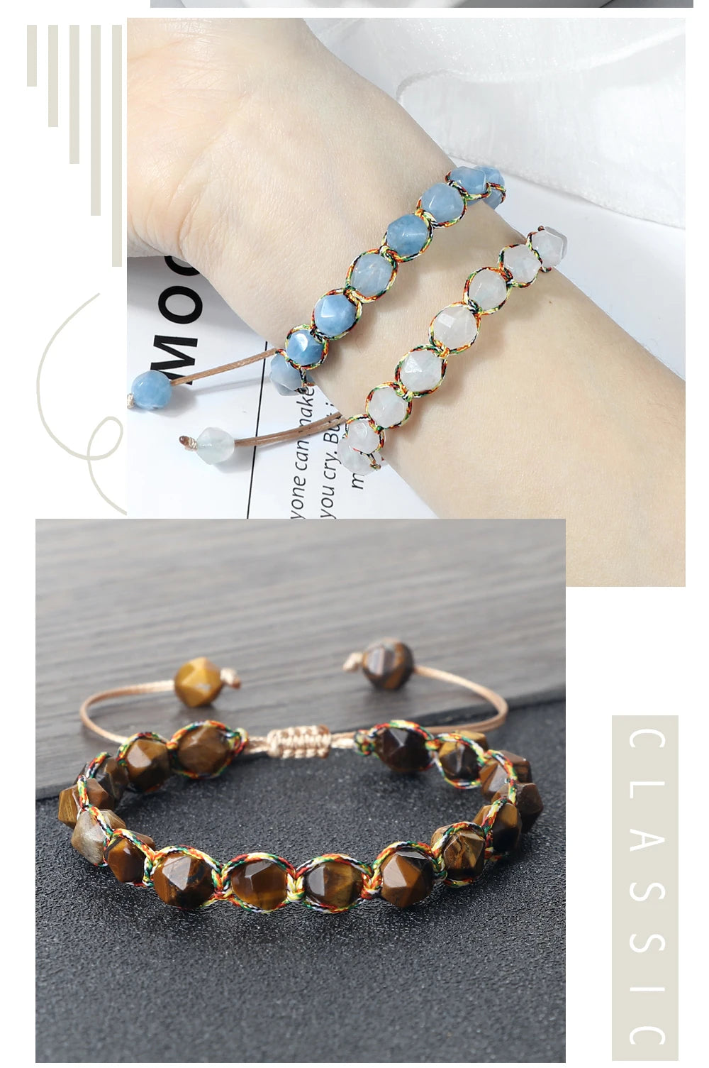 Women Healing Energy Bracelet 8mm Natural Gemstone Beads Irregular Shaped Cut Surface Beads Bracelet Charm Couples Jewelry Gifts