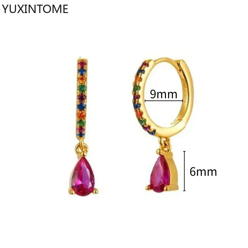 Colorful Crystal Earrings 925 Sterling Silver Ear Needle Stud Earrings for Women Cross Dangle Earrings Party Wedding Jewelry