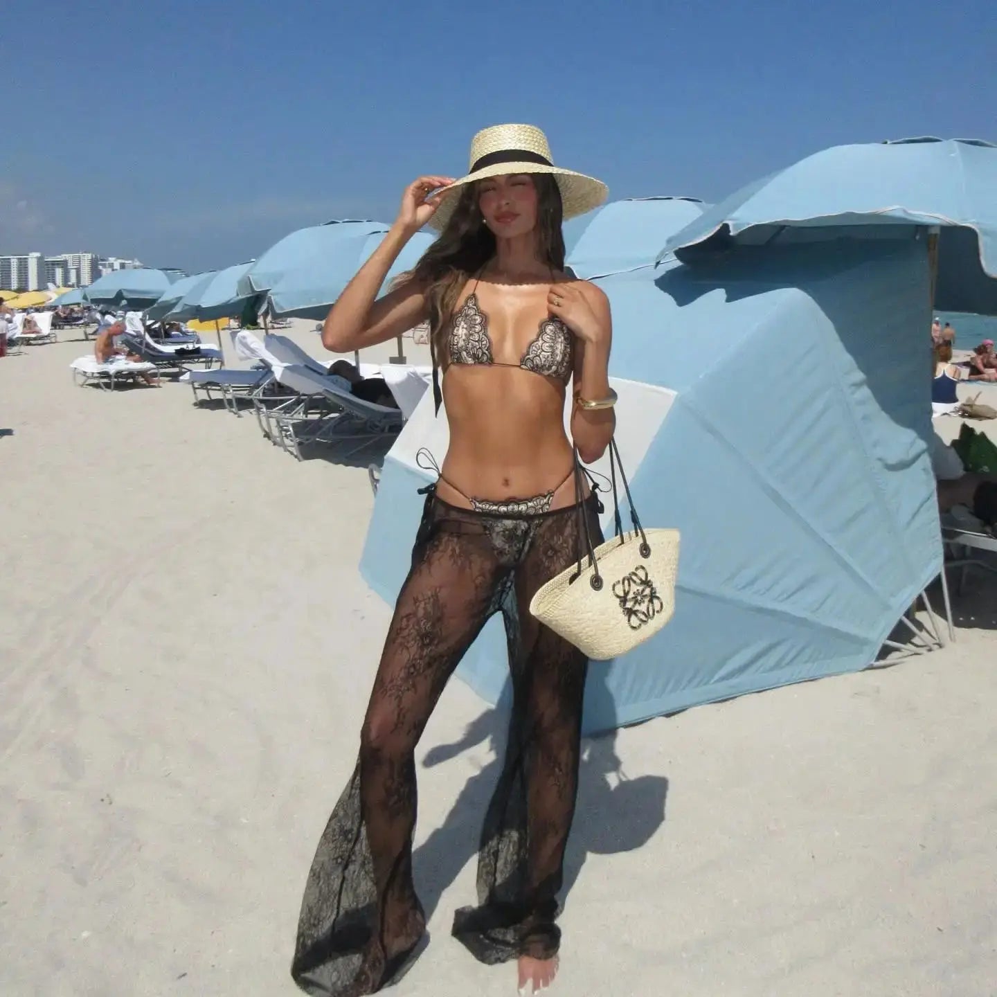 Mesh Bikini with Pants Swimsuit Brazilan Bikini Set Swimwear for Women Lace Halter Shirring 3 Pcs Bathing Suits Summer Female