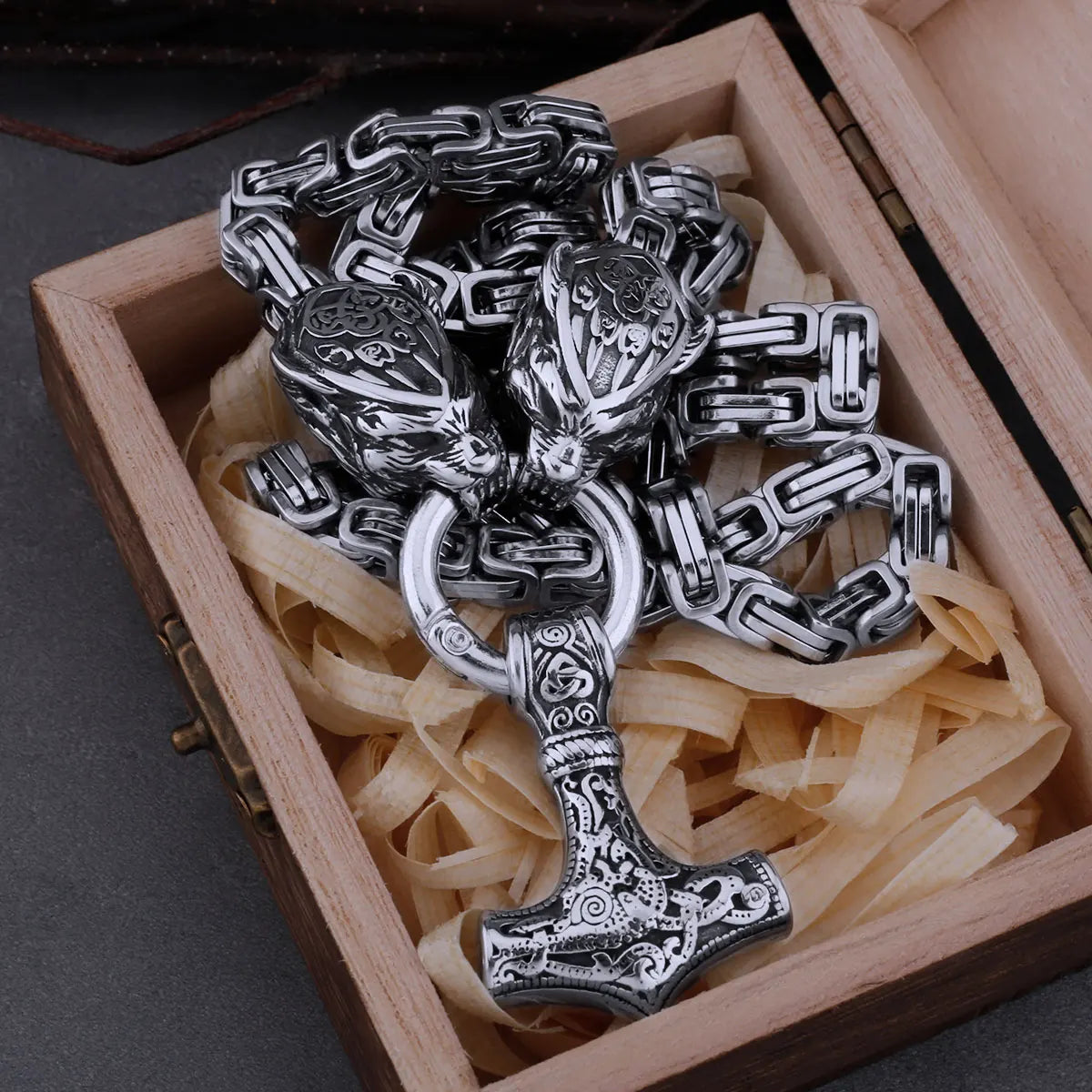 Viking Personality Bear Claw Wolf Head Necklace Stainless Steel Thor's Hammer Pendant Men's Popular Jewelry Necklace