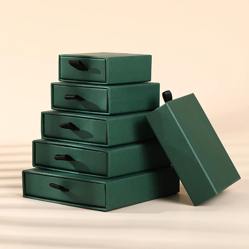 10 Bulk Luxury Hard Rigid Cardboard Sliding Jewellery Gift Box Beige Paper Drawer Jewelry Ring Stud Earring Packaging Boxes Case