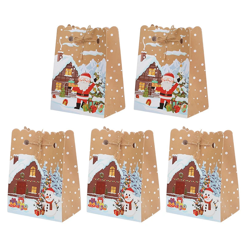 5-30Pcs Christmas Gift Box with rope Cartoon Santa Claus Candy Cookies Packaging Bag Christmas Party Home Decor New Year 2026