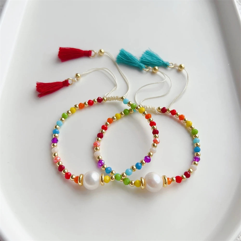 KKBEAD Boho Rainbow Tassel Bracelet Jewelry for Women Natural Pearl Colorful Crystal Beaded Bracelets Pulseras Femme