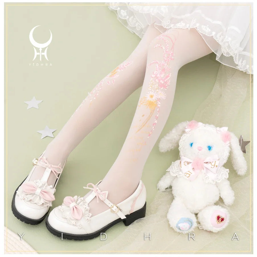 Lolita Classic Print Spring and Summer Lace Stockings Black White Mesh Tights Women Pantyhose Sexy Cosplay Leggings For Girls