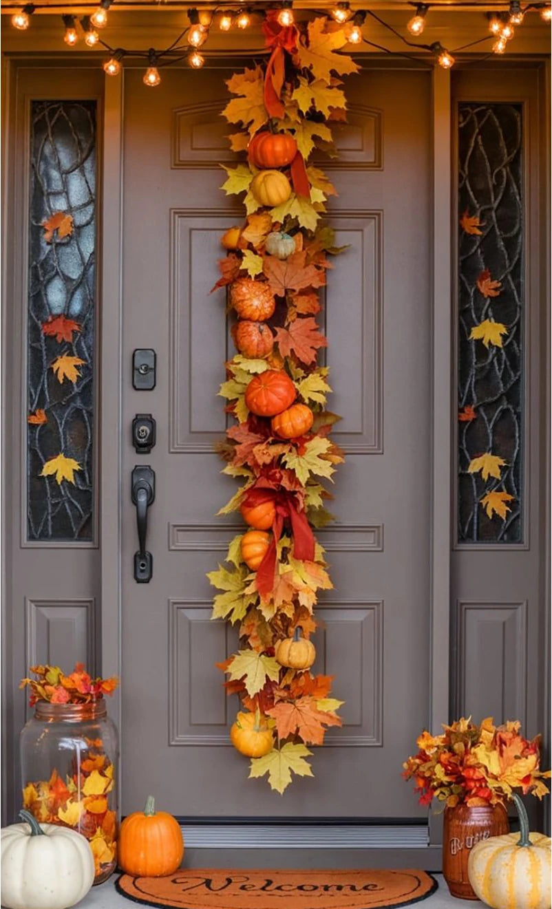 Thanksgiving Decorations Fall Maple Vine Garland Artificial Autumn Fall Foliage Garland Wedding Fireplace Decor Halloween Party