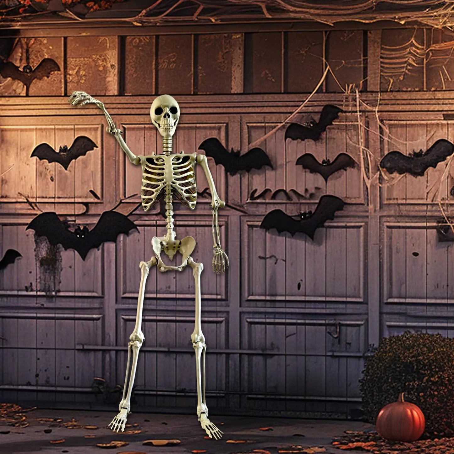 Halloween Skeleton Realistic Posable Skeleton with Movable Joints Weather-Resistant Outdoor Decorations Spooky Photo Props Party