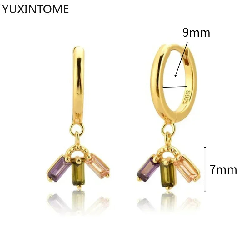Colorful Crystal Earrings 925 Sterling Silver Ear Needle Stud Earrings for Women Cross Dangle Earrings Party Wedding Jewelry