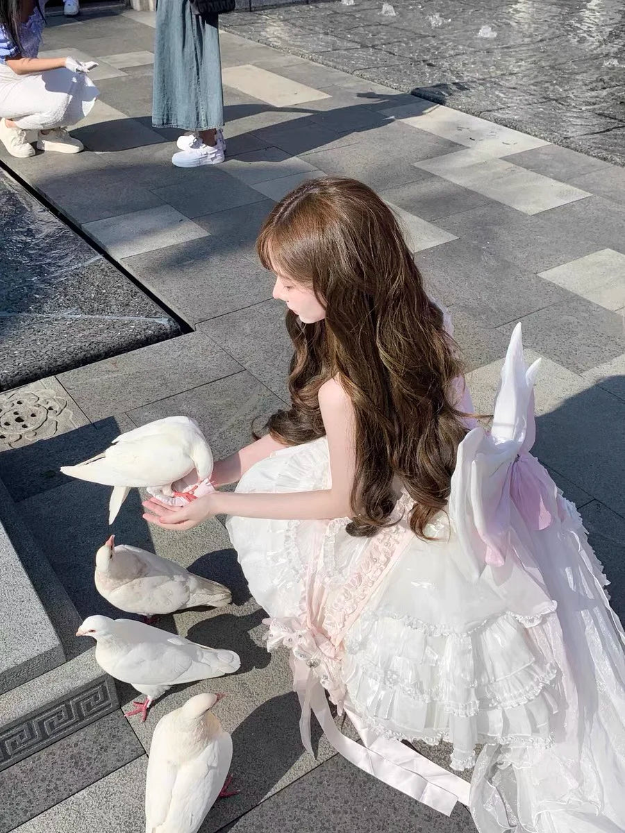 Tube Top Dress Sweet Japanese Lolita Heavy Industry Birthday Dresses Waist Thin Bow Trailing Fluffy Princess Vestidos For Women