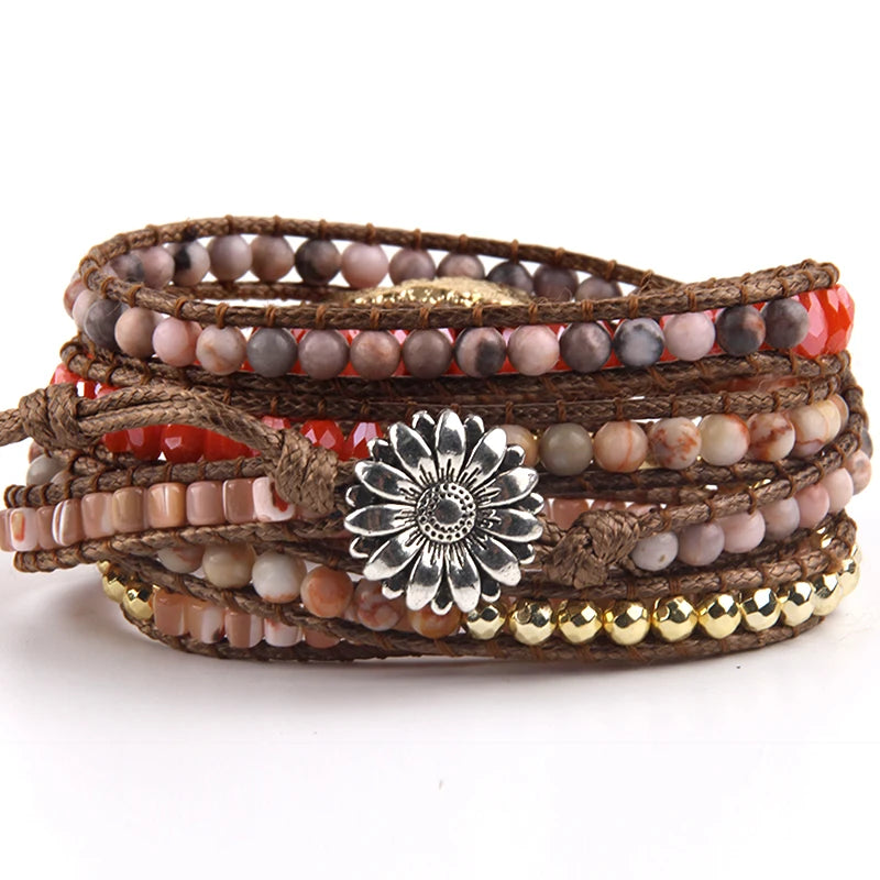 Fashion Bohemian Jewelry Bracelet Mixed Natural Stones Multicolor Big Druzy Charm Handma Wrap Bracelets Gift